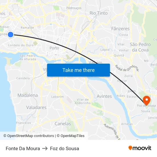 Fonte Da Moura to Foz do Sousa map