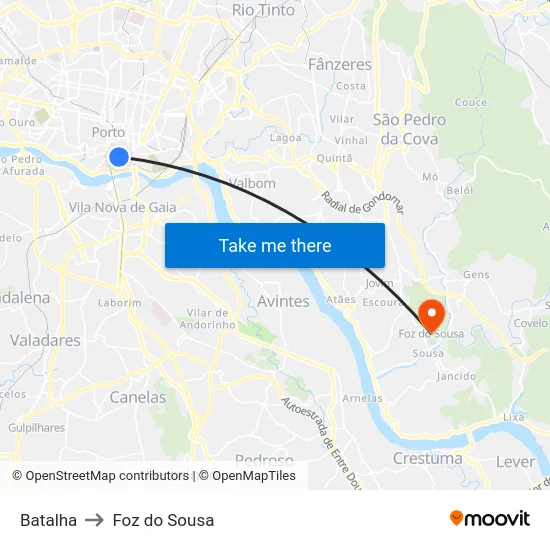 Batalha to Foz do Sousa map