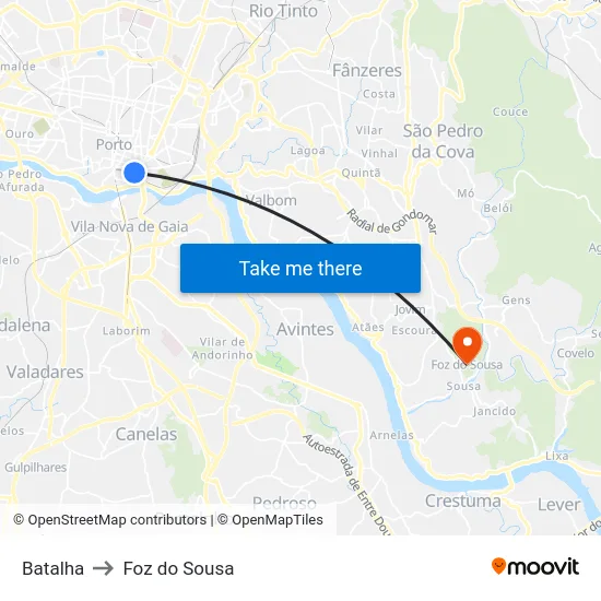 Batalha to Foz do Sousa map