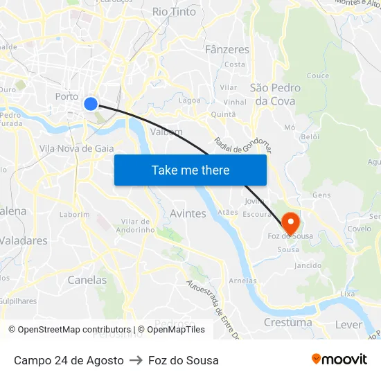 Campo 24 de Agosto to Foz do Sousa map