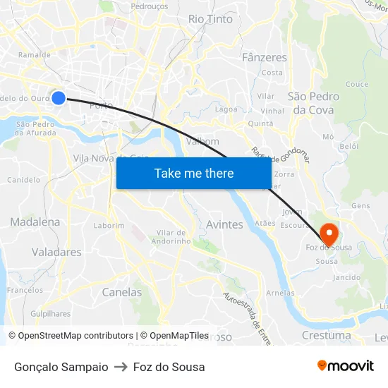 Gonçalo Sampaio to Foz do Sousa map