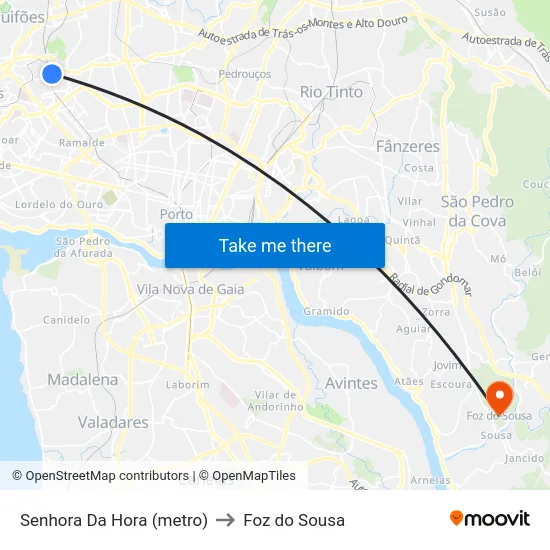 Senhora Da Hora (metro) to Foz do Sousa map