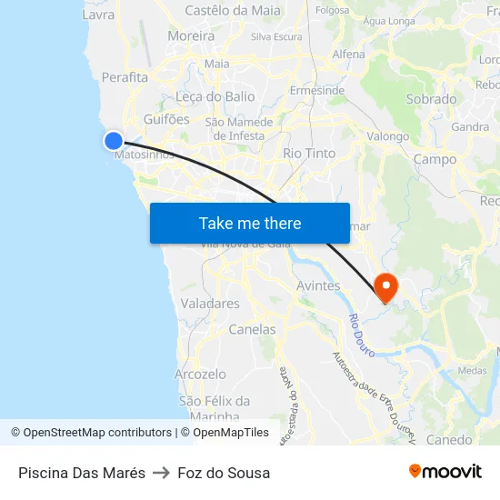Piscina Das Marés to Foz do Sousa map