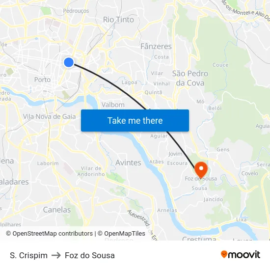 S. Crispim to Foz do Sousa map