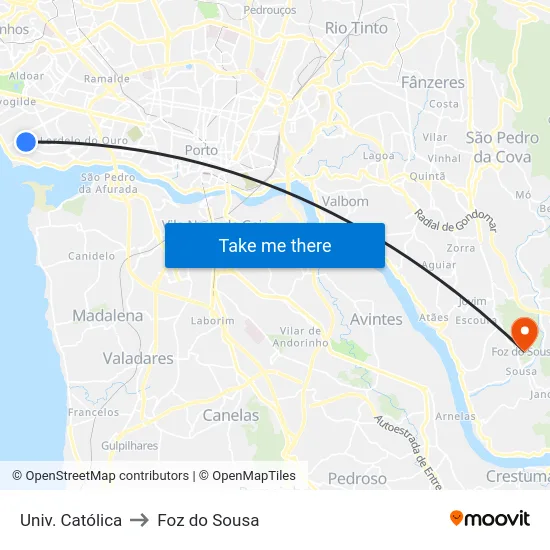 Univ. Católica to Foz do Sousa map