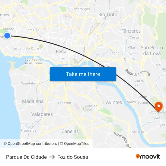 Parque Da Cidade to Foz do Sousa map