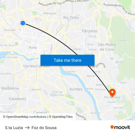 S.ta Luzia to Foz do Sousa map