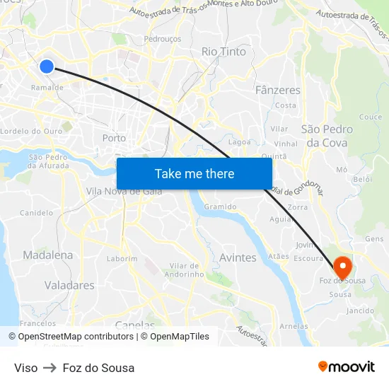 Viso to Foz do Sousa map