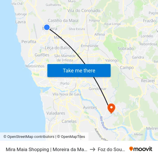 Mira Maia Shopping | Moreira da Maia to Foz do Sousa map