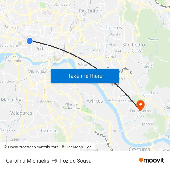 Carolina Michaelis to Foz do Sousa map