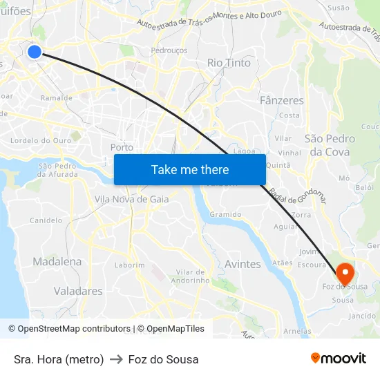 Sra. Hora (metro) to Foz do Sousa map