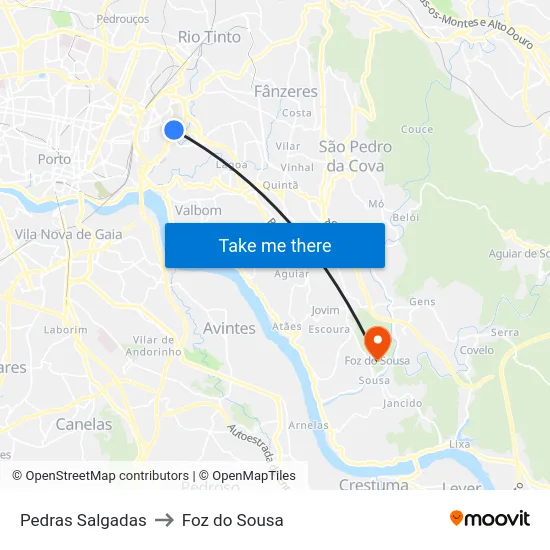 Pedras Salgadas to Foz do Sousa map