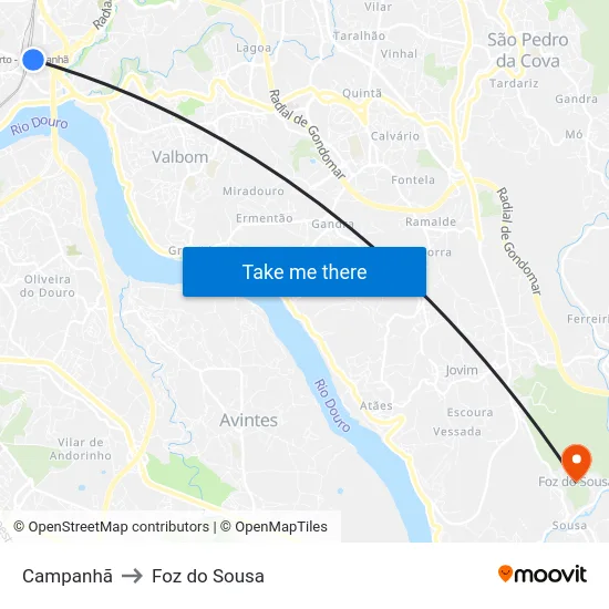 Campanhã to Foz do Sousa map