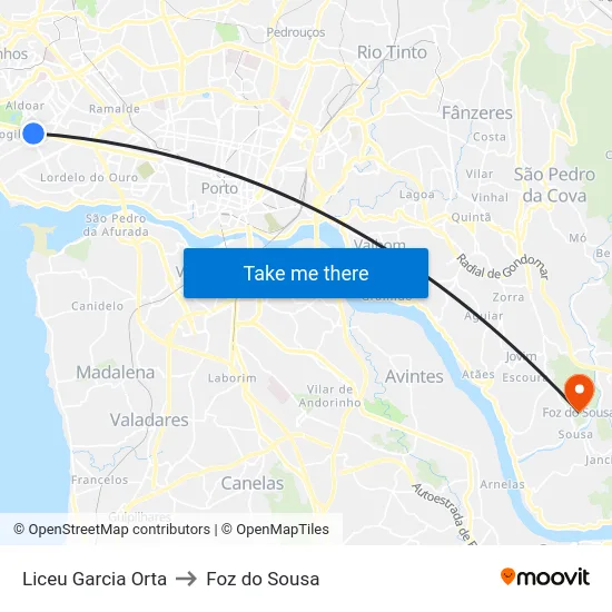 Liceu Garcia Orta to Foz do Sousa map