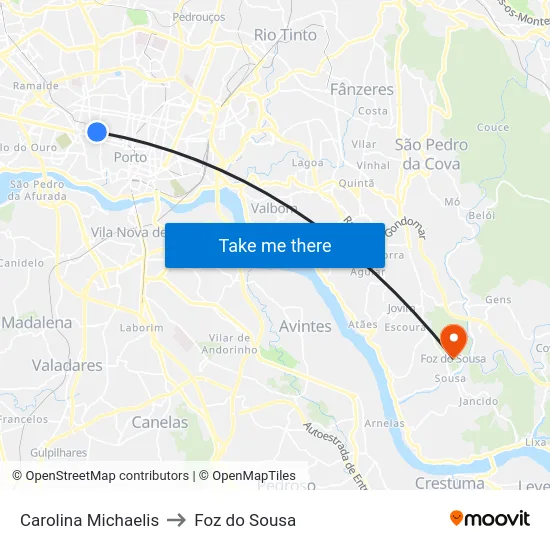 Carolina Michaelis to Foz do Sousa map
