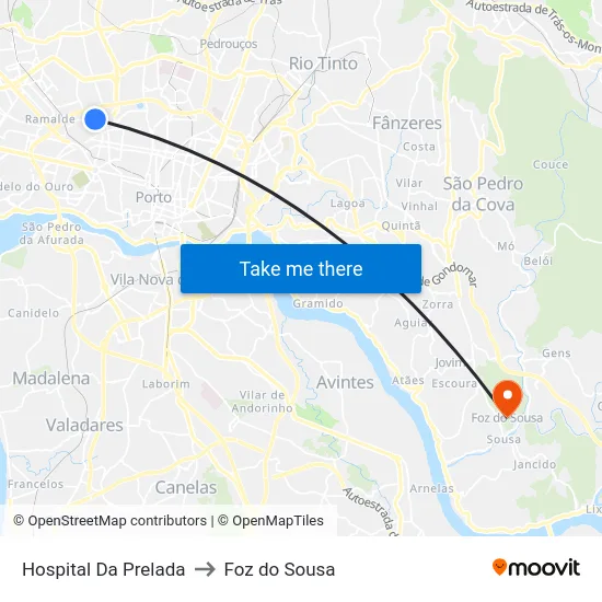 Hospital Da Prelada to Foz do Sousa map