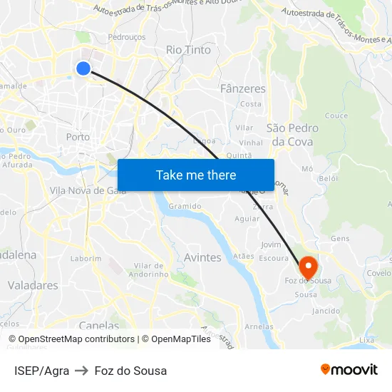 ISEP/Agra to Foz do Sousa map