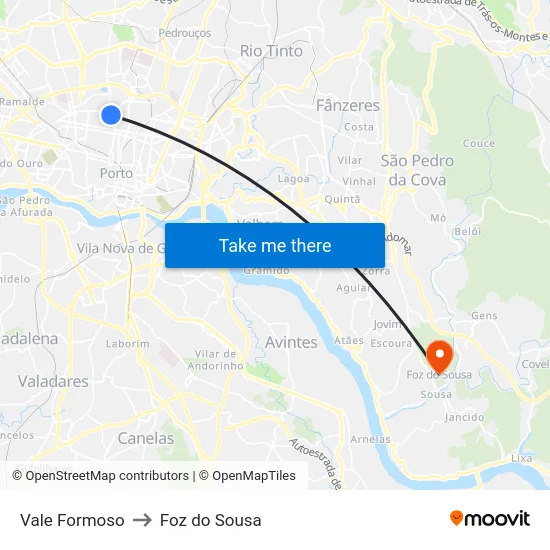 Vale Formoso to Foz do Sousa map