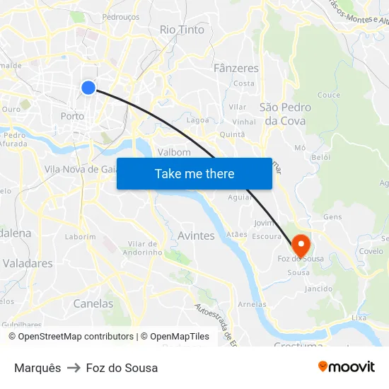 Marquês to Foz do Sousa map