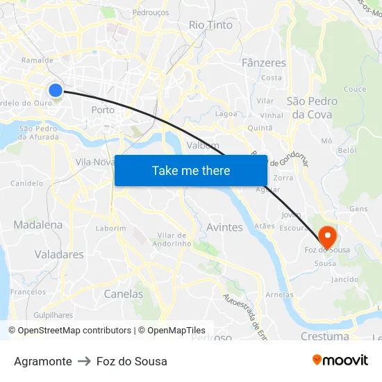 Agramonte to Foz do Sousa map