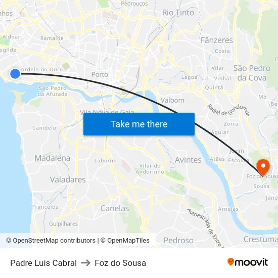 Padre Luis Cabral to Foz do Sousa map