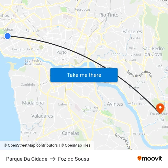 Parque Da Cidade to Foz do Sousa map