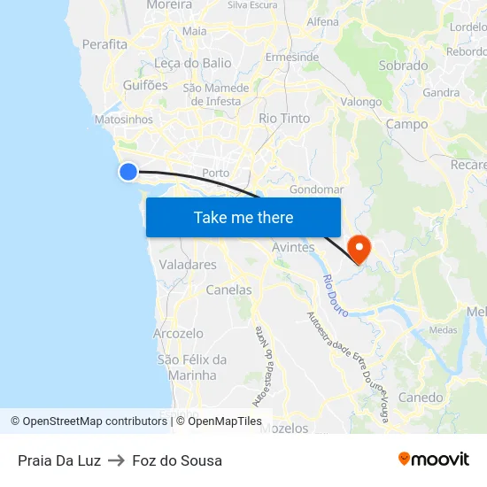 Praia Da Luz to Foz do Sousa map