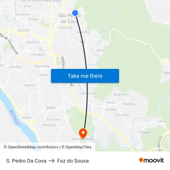 S. Pedro Da Cova to Foz do Sousa map