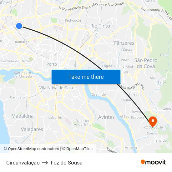 Circunvalação to Foz do Sousa map