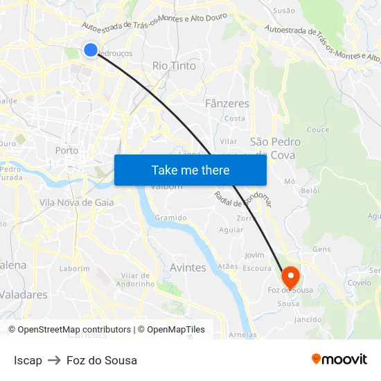 Iscap to Foz do Sousa map