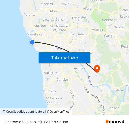 Castelo do Queijo to Foz do Sousa map