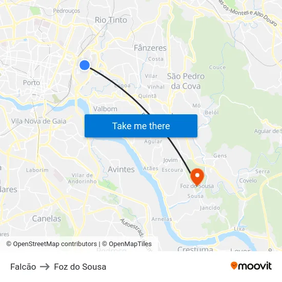 Falcão to Foz do Sousa map