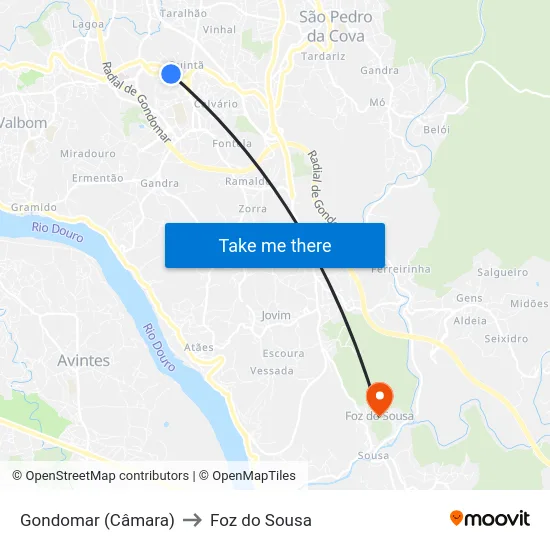 Gondomar (Câmara) to Foz do Sousa map