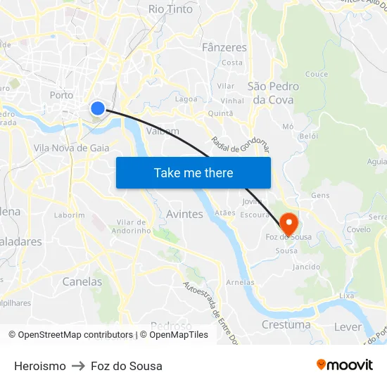 Heroismo to Foz do Sousa map