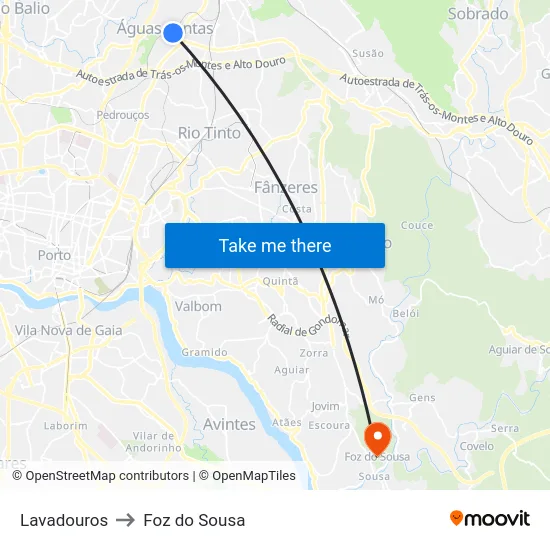 Lavadouros to Foz do Sousa map