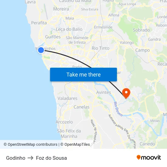 Godinho to Foz do Sousa map