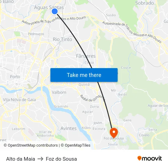 Alto da Maia to Foz do Sousa map