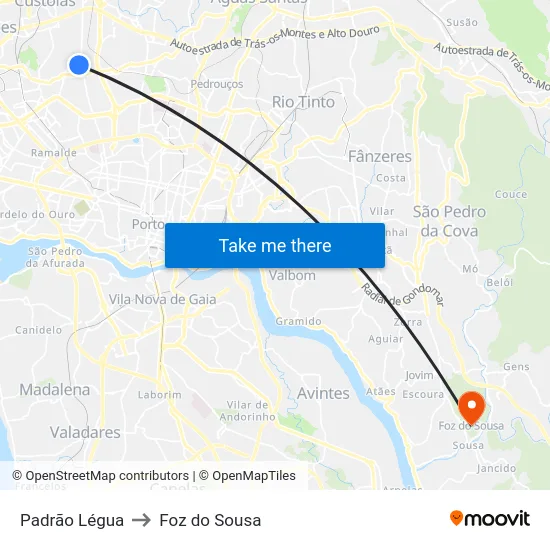 Padrão Légua to Foz do Sousa map