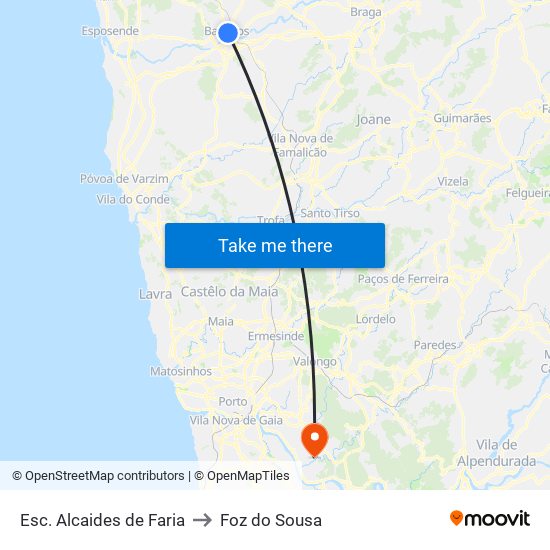 Esc. Alcaides de Faria to Foz do Sousa map