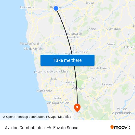 Av. dos Combatentes to Foz do Sousa map