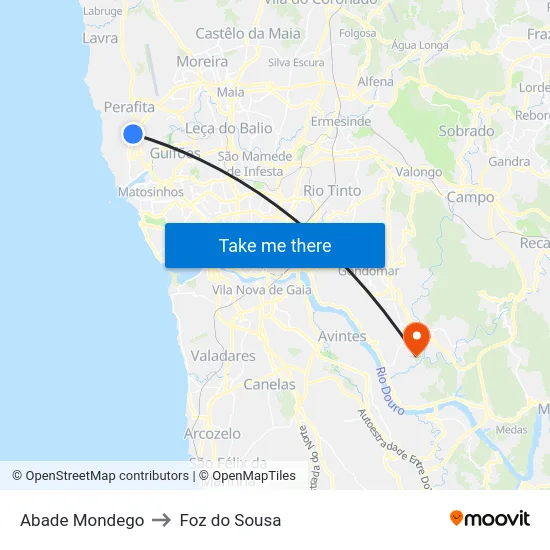 Abade Mondego to Foz do Sousa map