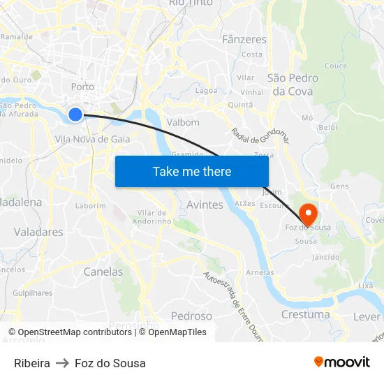Ribeira to Foz do Sousa map