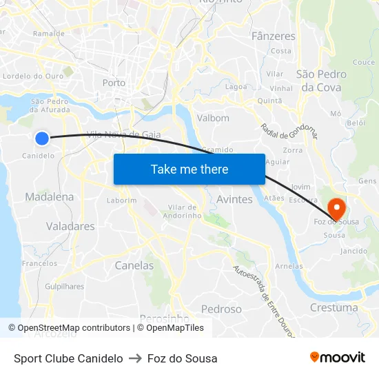 Sport Clube Canidelo to Foz do Sousa map