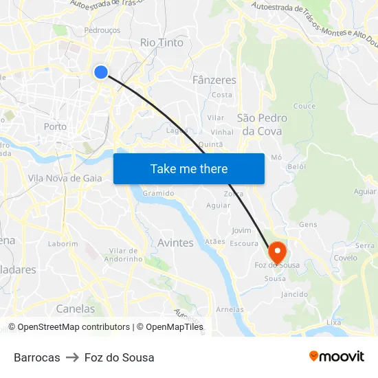 Barrocas to Foz do Sousa map