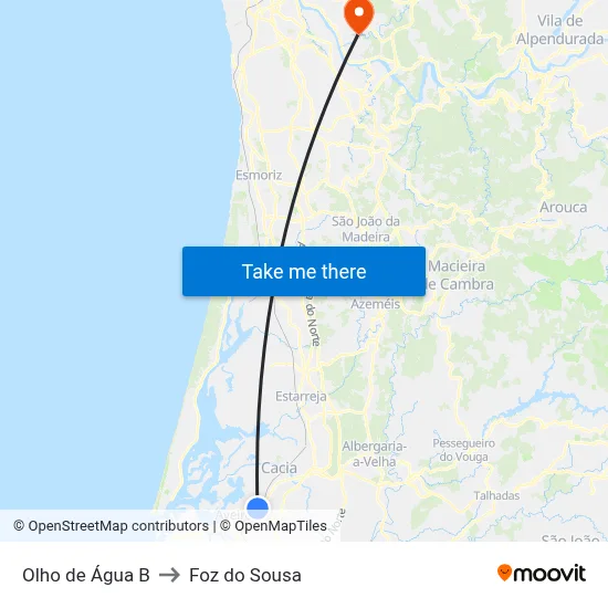 Olho de Água B to Foz do Sousa map