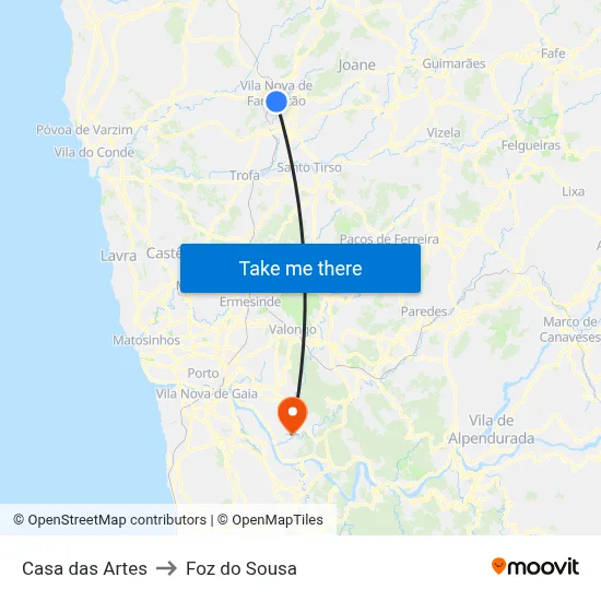 Casa das Artes to Foz do Sousa map