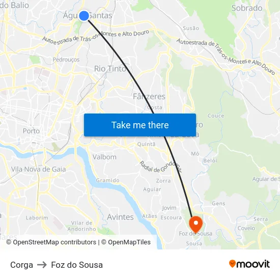 Corga to Foz do Sousa map