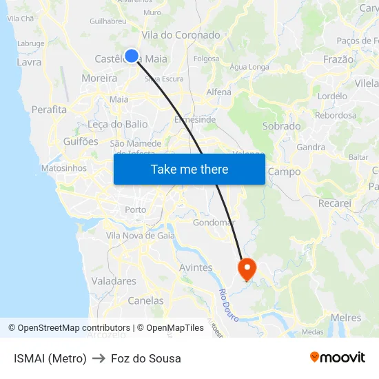 ISMAI (Metro) to Foz do Sousa map