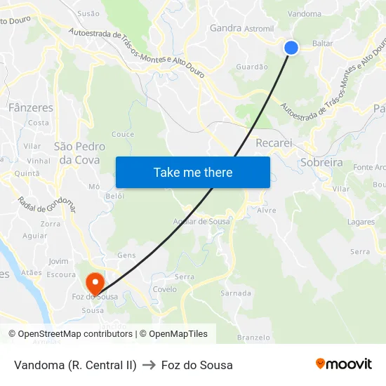 Vandoma (R. Central II) to Foz do Sousa map