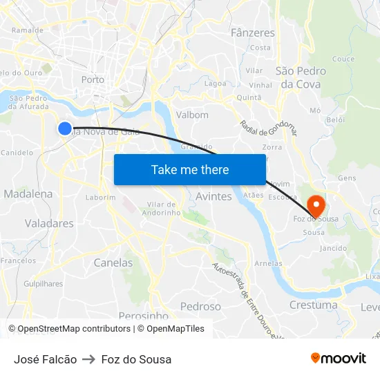 José Falcão to Foz do Sousa map